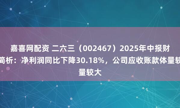 嘉喜网配资 二六三（002467）2025年中报财务简析：净利润同比下降30.18%，公司应收账款体量较大